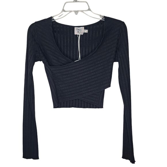 Princess Polly Abigail Black Ribbed Knit Wrap Look Crop Top New With Tag 4 - Picture 1 of 7
